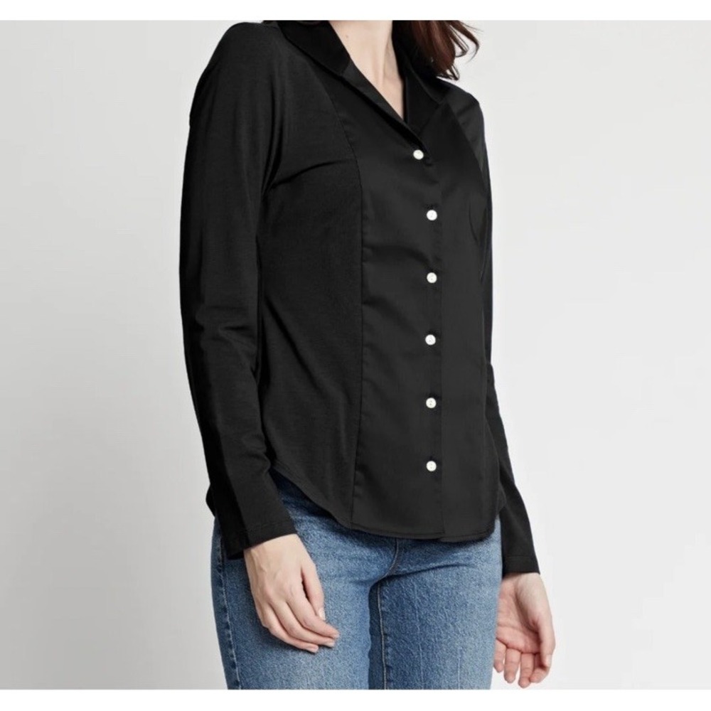 Hinson Wu Womens Donna Long Sleeve Wing Collar Button Shirt Size Small